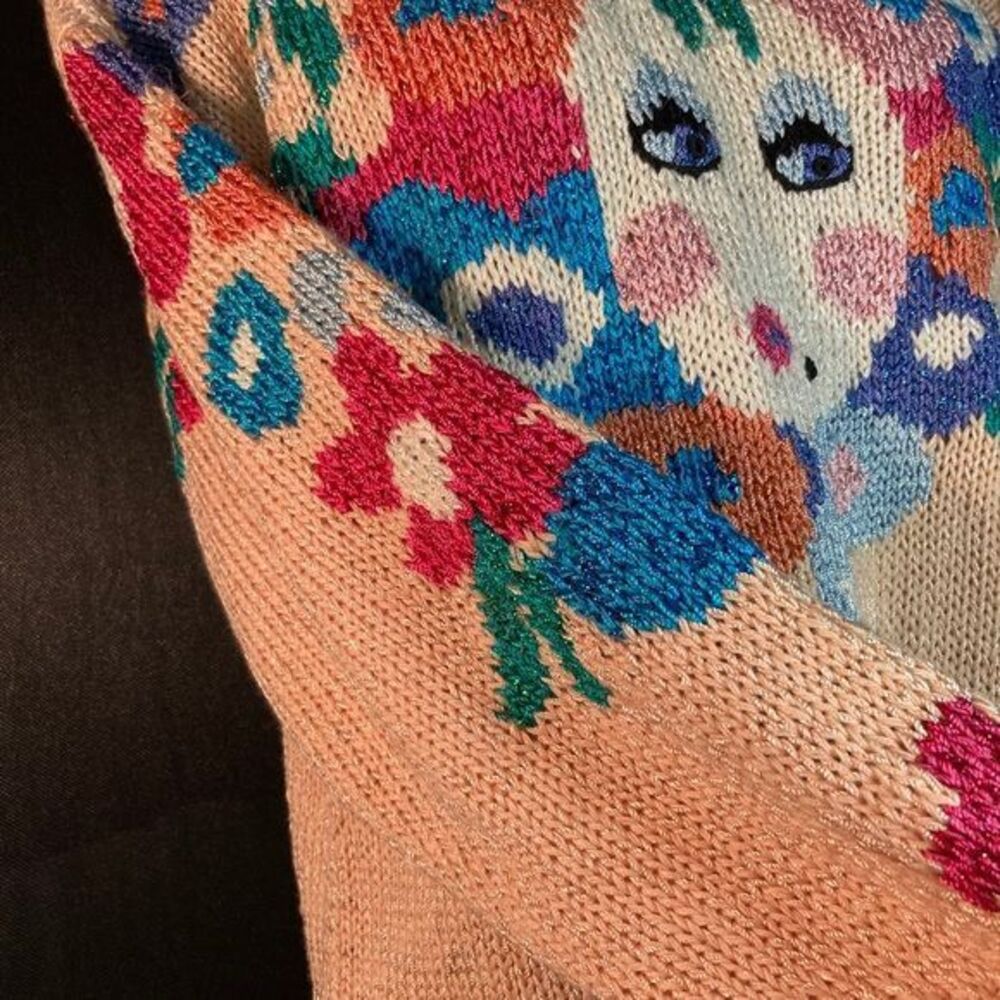 Vintage 80’s sparkly face mask ugly Goldberg Sweater size M dolman sleeves E136 - Picture 3 of 6